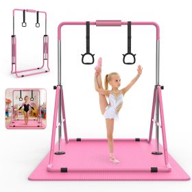 Gymnastics Bar for Kids, Gymnastics Horizontal Bar with Adjustable Height Foldable Training Bar with Mat for Home Practice (Color: as Pic)